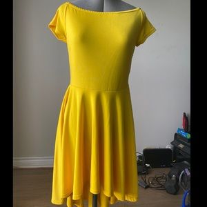 Yellow off shoulder high low dress